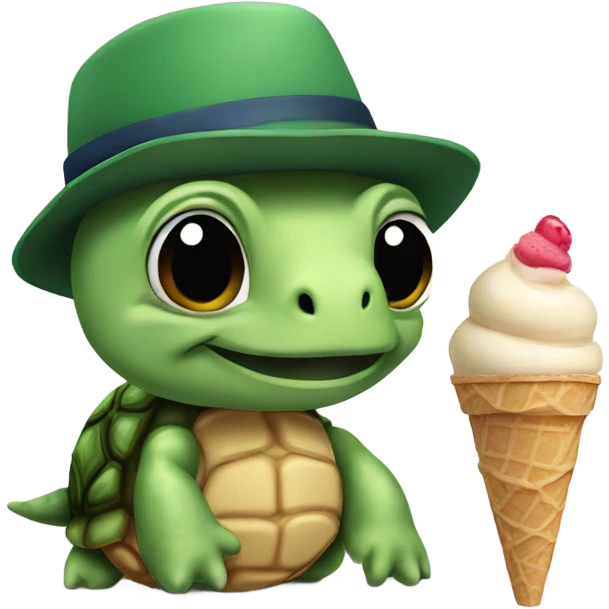 Turtle with a backwards hat eating an  ice cream cone emoji