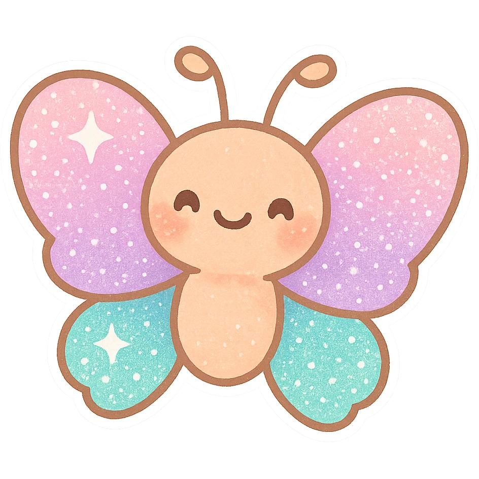 Glitter butterfly, cute, shiny, no background emoji