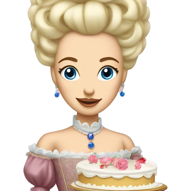 Blonde Marie Antoinette holding a cake emoji