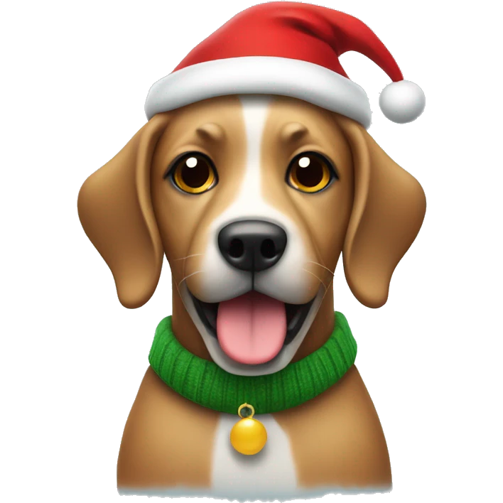 Dog wearing a Santa hat and a Christmas jumper emoji