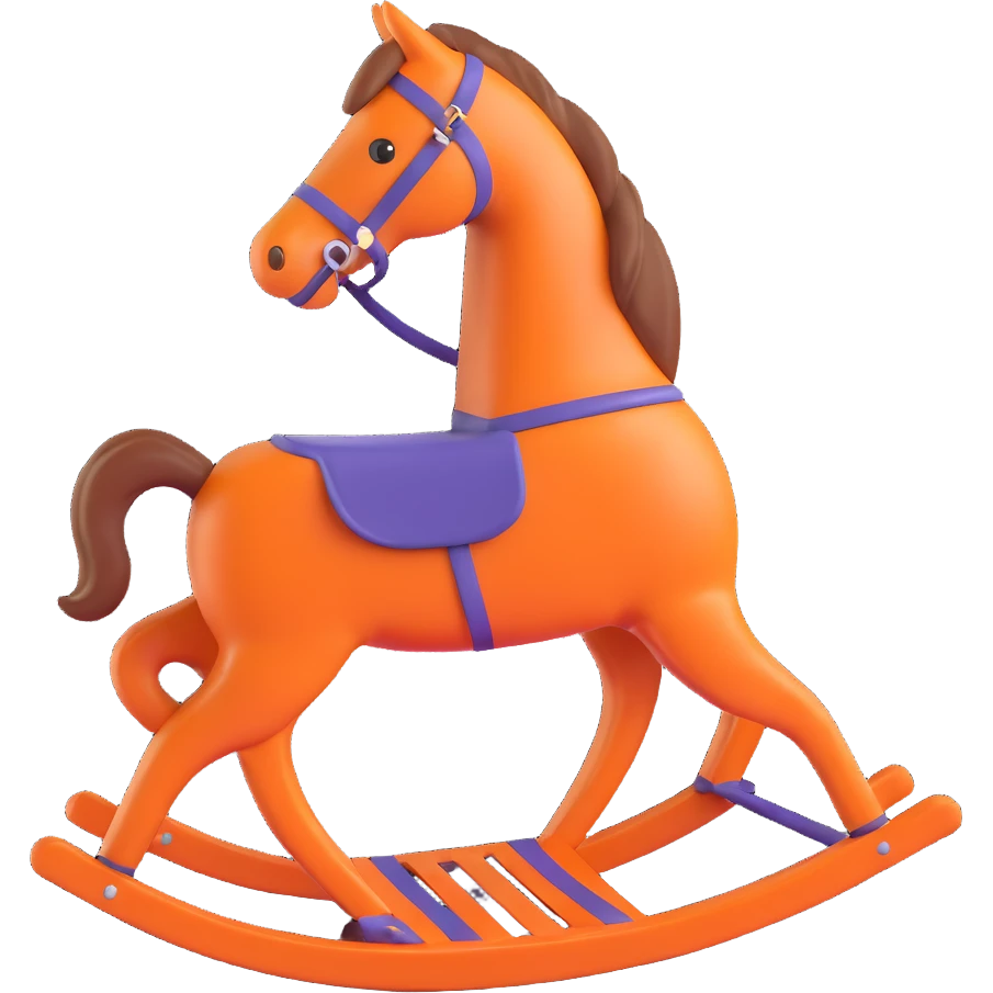Hermès-style rocking horse, 3D, orange leather, luxury, elegant, no text emoji