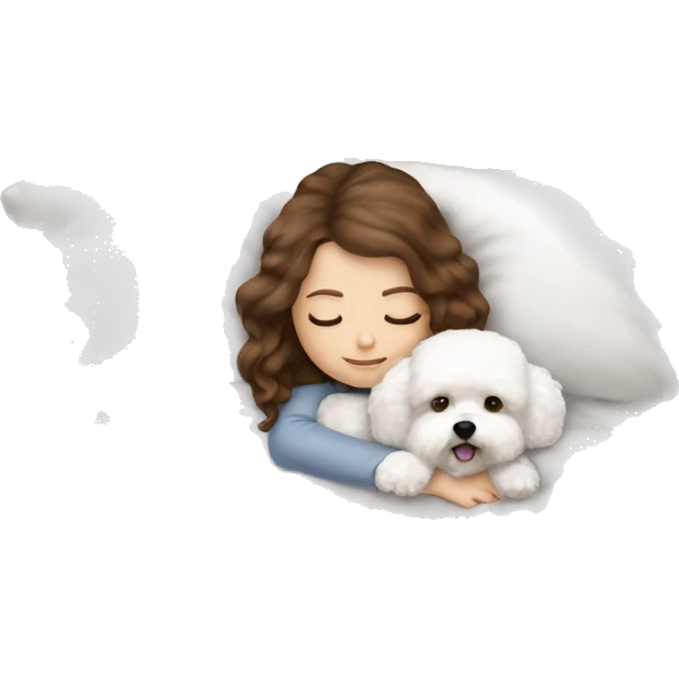 White girl brown hair sleeping with Mini Bichon emoji