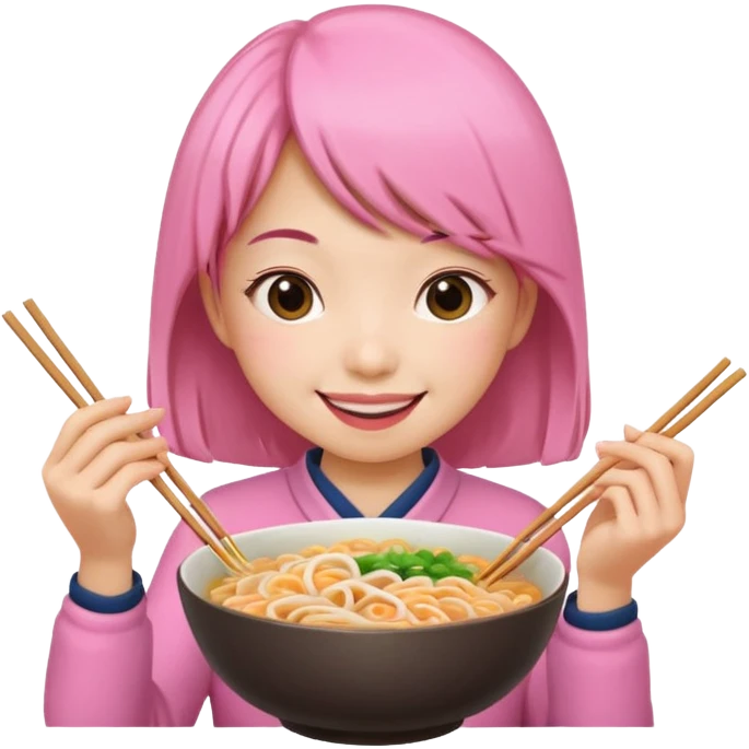 Pink girl eating noodle emoji