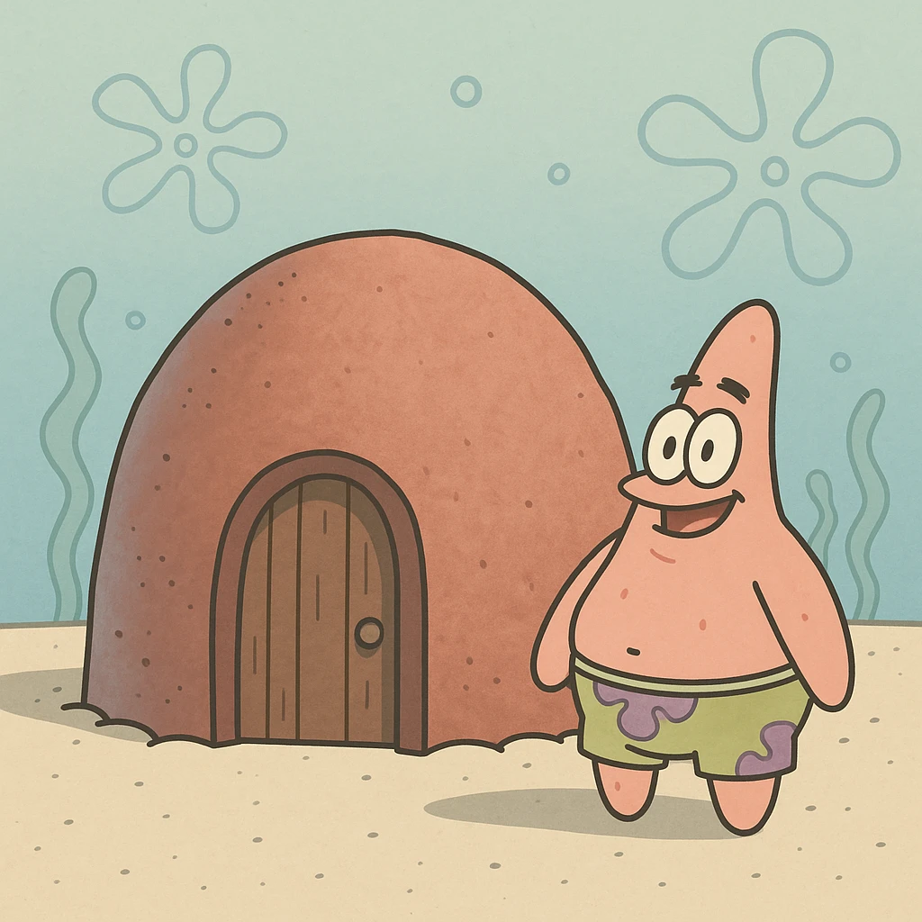 Patrick's rock house, cartoon style emoji