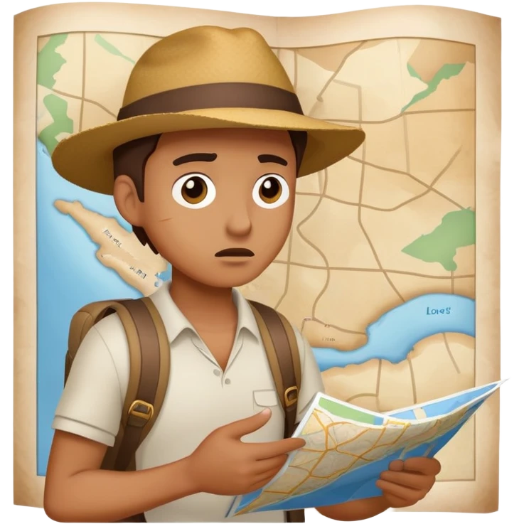 Traveler looking at map confused and lost emoji