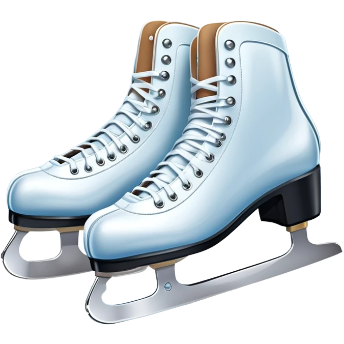 An icon featuring a pair of elegant figure skates standing on the smooth ice of a rink, with sparkling ice beneath them. The background shows a grand ice arena with bright lights and empty stands, highlighting the beauty and grace of figure skating. Transparent background. emoji