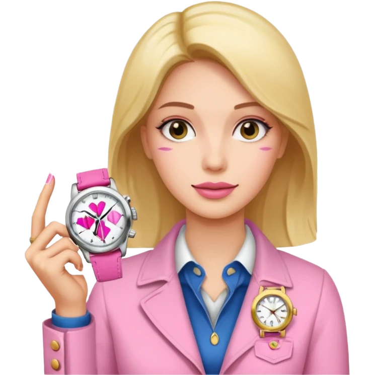 Libreta, reloj y un dolar rosa, de mujer emoji