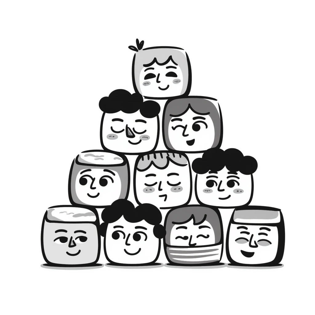 Several colorful toy blocks with different expressions stacked together emoji
