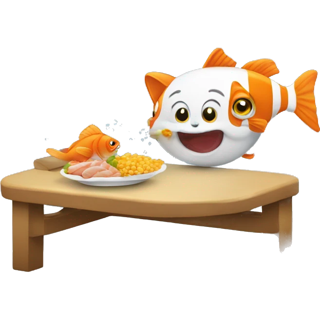 Un chat en train de manger un poisson clown emoji