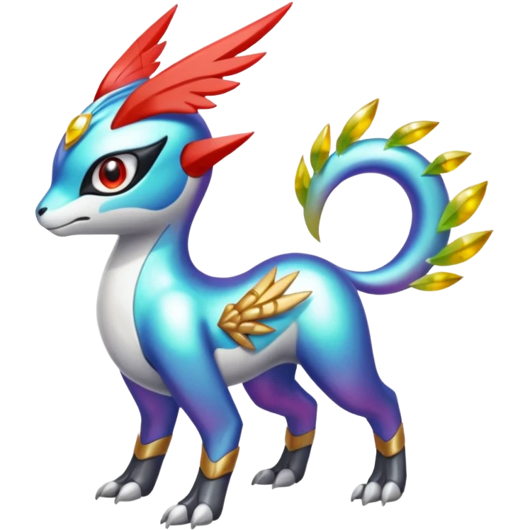 Shiny Colorful Meloetta-Latias-Koraidon-Peppercat-Wargreymon-Protogen-Fakémon-fusion-hybrid-creature emoji