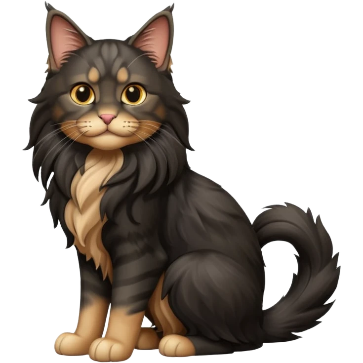A 3D cartoon jet-black Maine Coon cat with large , glossy mane, soft spotlighting, cinematic 3D Memoji-style lighting. full body or half body. emoji