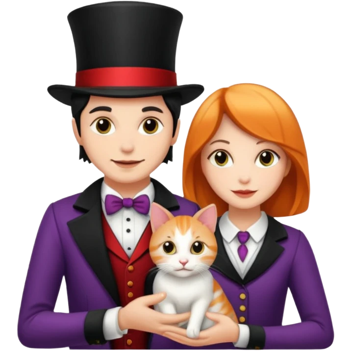 magician couple and their pet cat emoji
