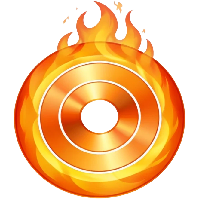A minimalist CD disc with a subtle fire design, white flames emoji