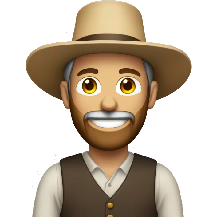 Amish man white with brown straw hat building a building with beard smiling emoji
