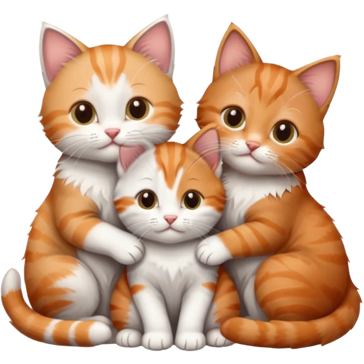 3 kittens cuddling together all different colours, the first one is grey and white, the second is ginger and white and the third is brown tabby and white emoji