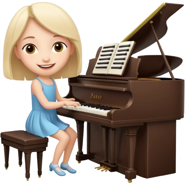 A cute girl in funny animated style , cartoon is playing the piano, full pose emoji