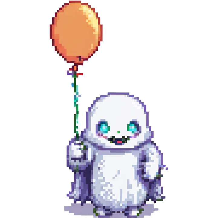smiling ghost holding a balloon emoji