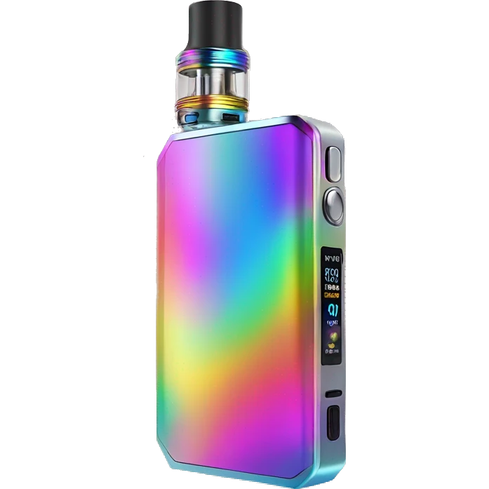 Realistic isolated rainbow metallic geekvape t200 Zeus vape device. emoji