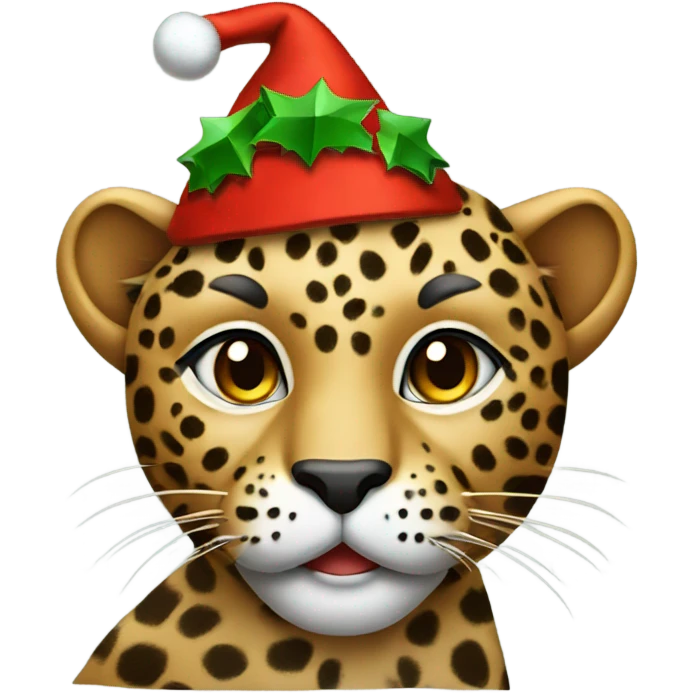 Leopard with Christmas hat emoji