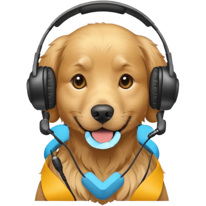 golden retriever, headset on, friendly and approachable emoji