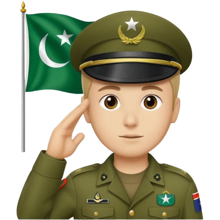 soldier saluting in front of the flag of Pakistan with a clear sky background emoji