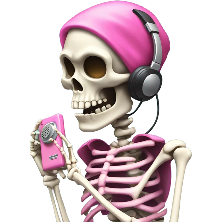 Skeleton talking on a pink old school phone emoji