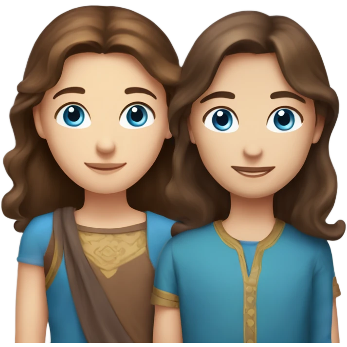 caucasian blue eyed woman with long brown hair holding hands with tall caucasian boy with dark brown hair and brown eyes emoji