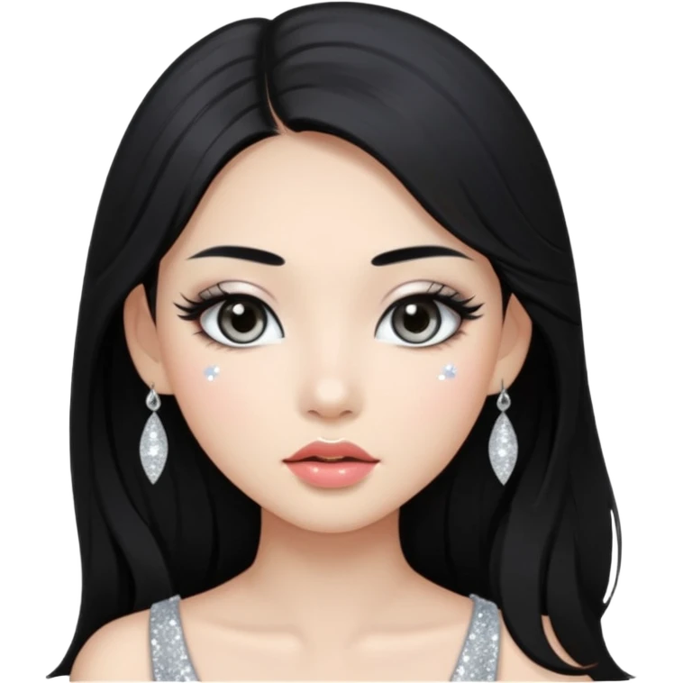 asian long black hair silver grey eyes glossy lips glittery white eyeshadow girl emoji
