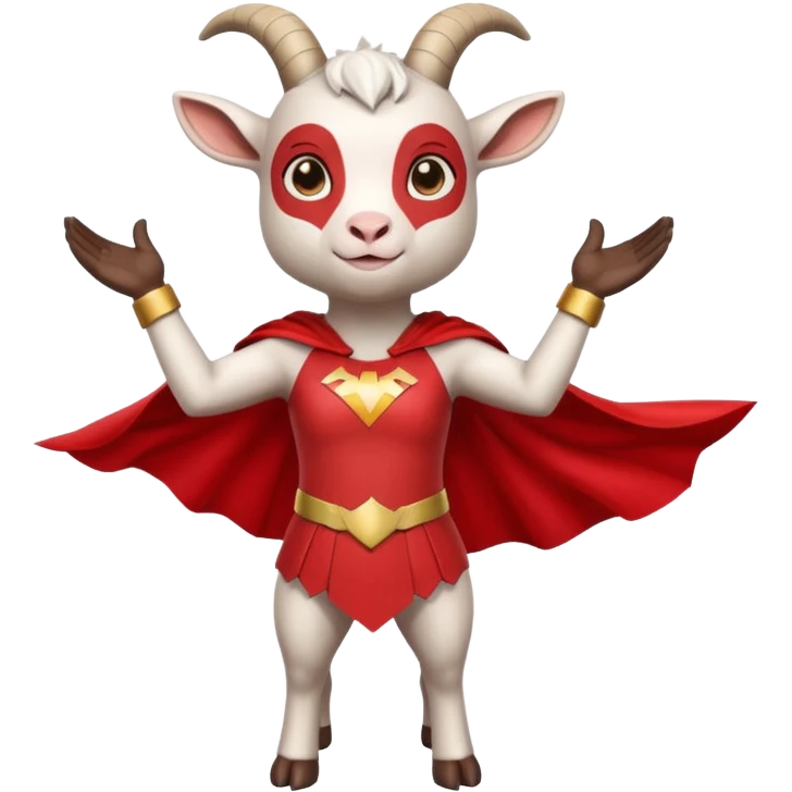 white female goat wearing a read cape like superman emoji