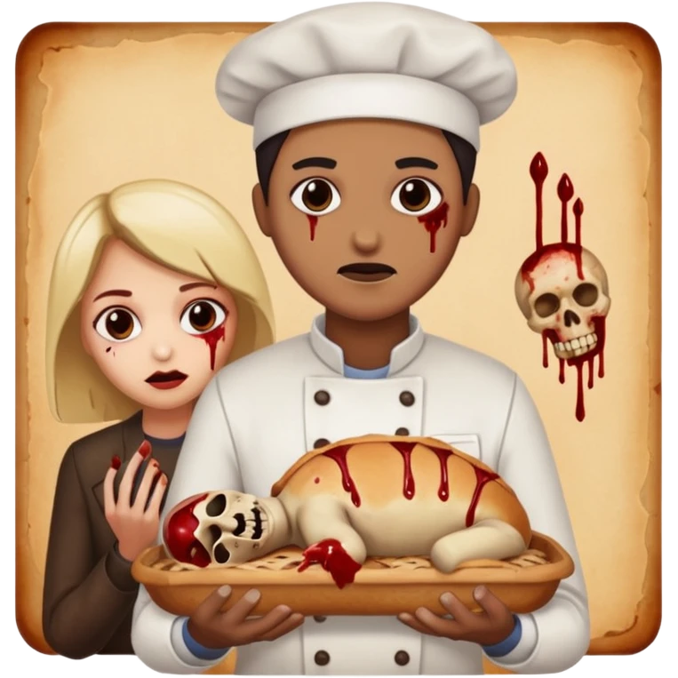 Bakery owner with poisoned food and dead body emoji