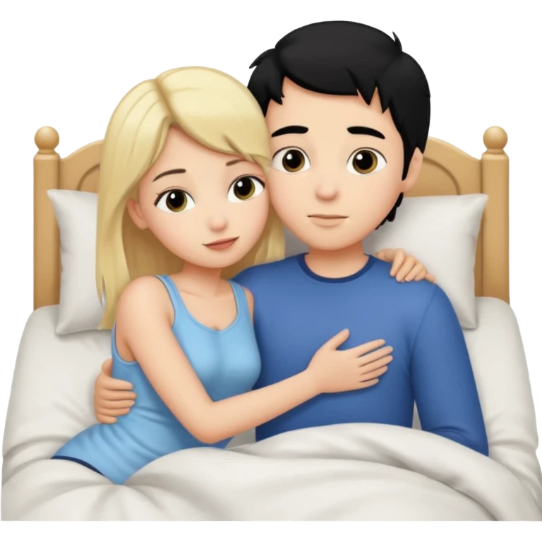 Blonde hair girl black hair boy. Cuddle n kissin in bed emoji