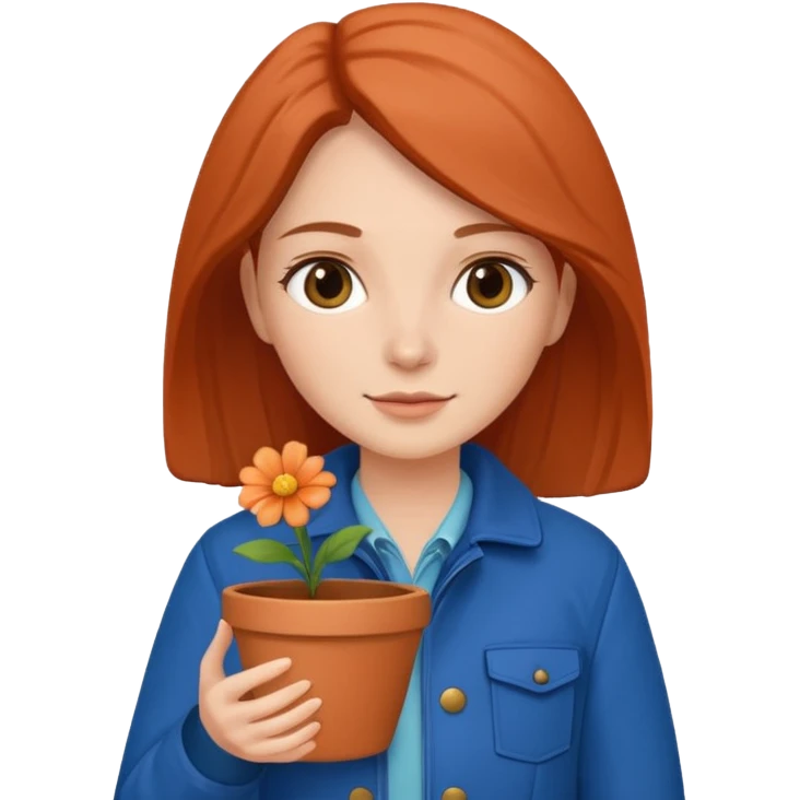 woman holding a flower pot in jacket emoji
