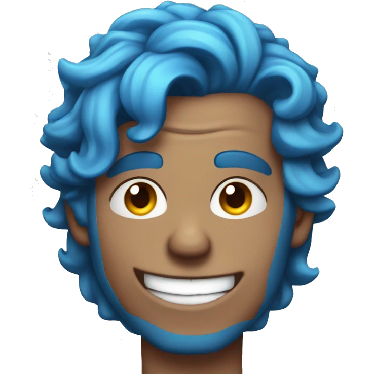 blue hair updo muscle man smiling with scars on eyes emoji