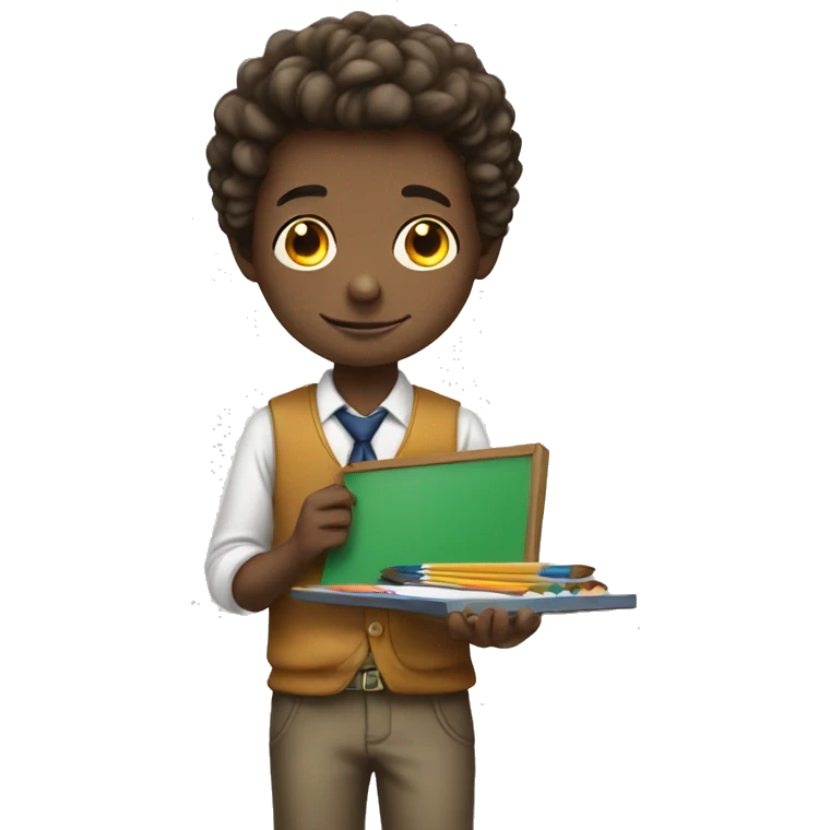 schoolboy with palette, draws emoji