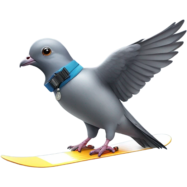 Pigeon riding a snowboard emoji