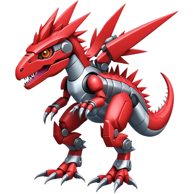 Spiky Cool Edgy Futuristic shiny colorful cyborg-Digimon-Fakemon-Guilmon-Velociraptor-Mecha full body  emoji