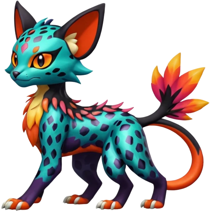 Spooky Colorful Glossy Shiny Liepard-Noivern-Litten-Sprigatito-Pokémon-fusion-creature (full body) emoji