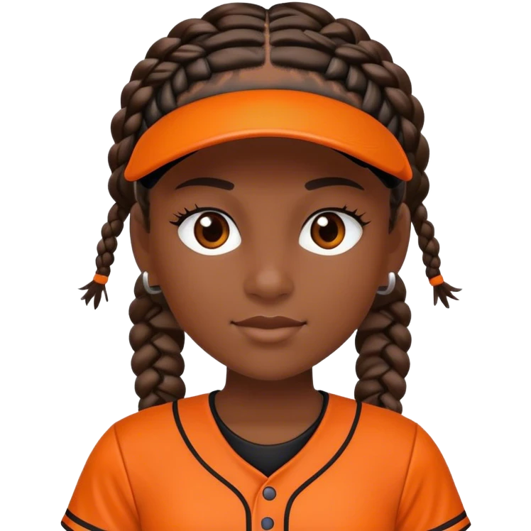 Softball player braids black hair black and orange kit emoji
