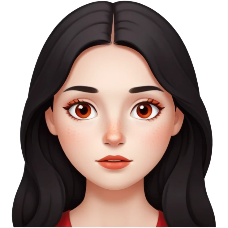 girl with dark long hair, subtle makeup, and red freckles across nose and cheeks emoji