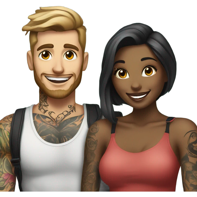 Photo Female model smiling at a very handsome tattooed man taking pictures  emoji
