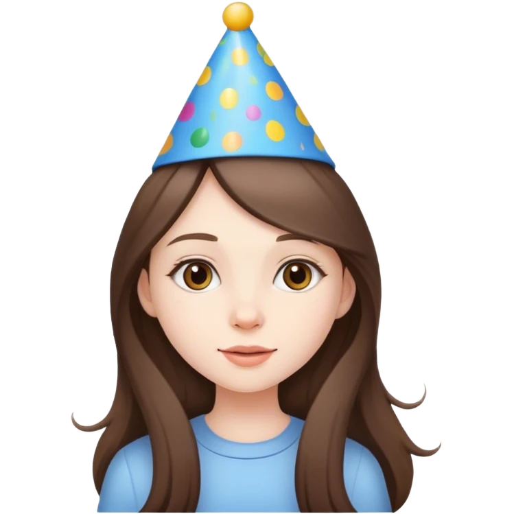  beautiful pale brunette girl with long hair with birthday cap emoji