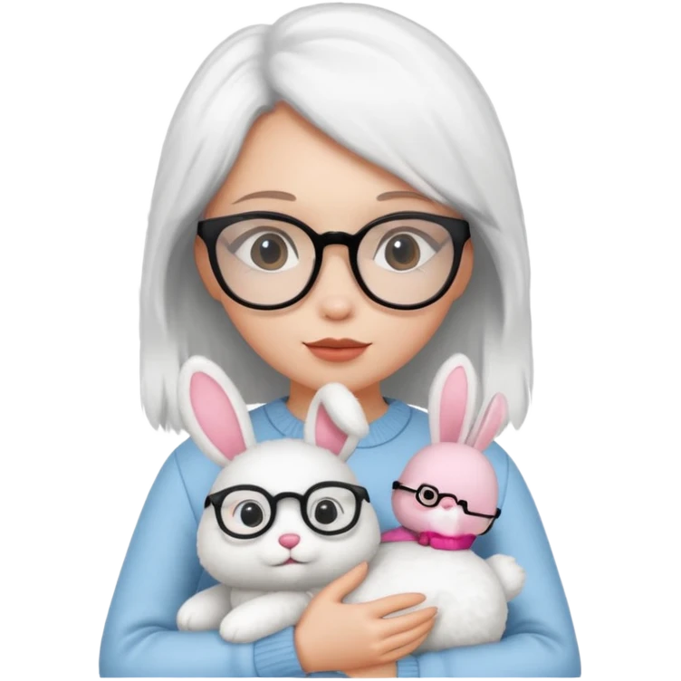 Girl with glasses → holding a toy rabbit emoji