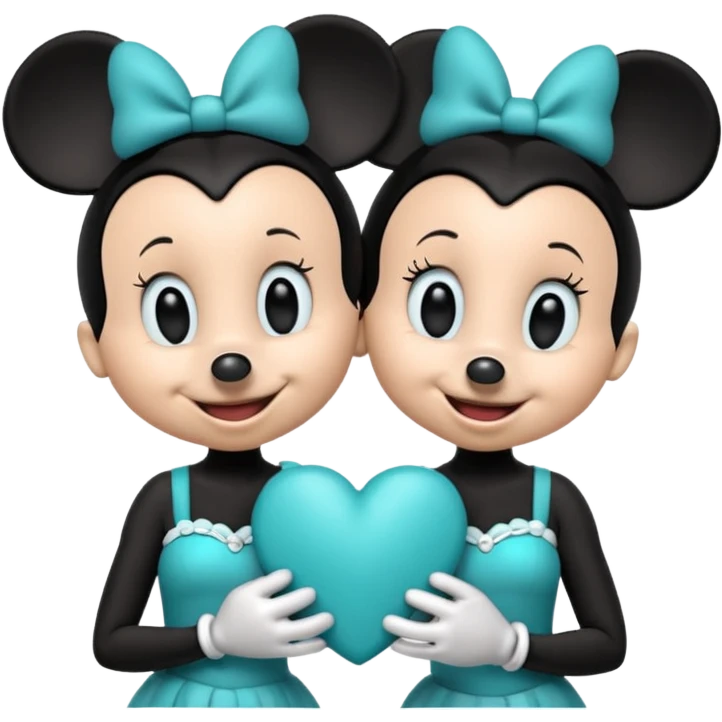 Mickey Mouse and Minnie Mouse with a teal blue heart  emoji