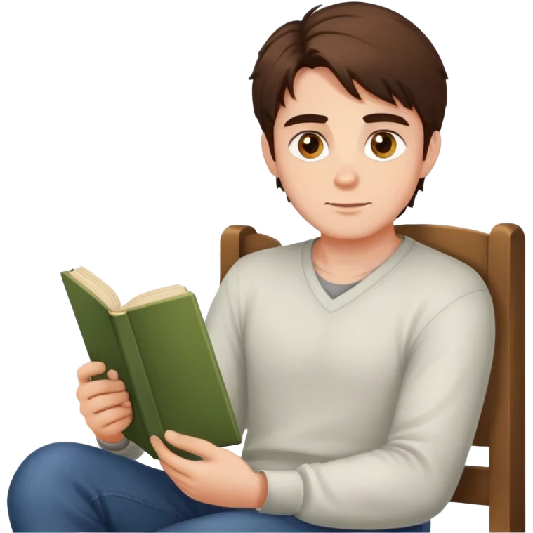 Brunet Hair Hazel Eyes man sitting criss cross ready for story time emoji