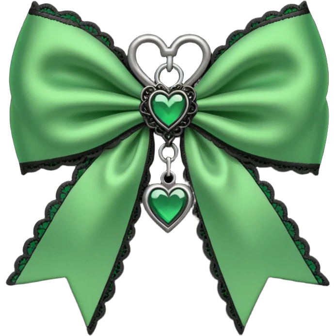 green gothic bow with black lace trim and heart charm, remove background emoji
