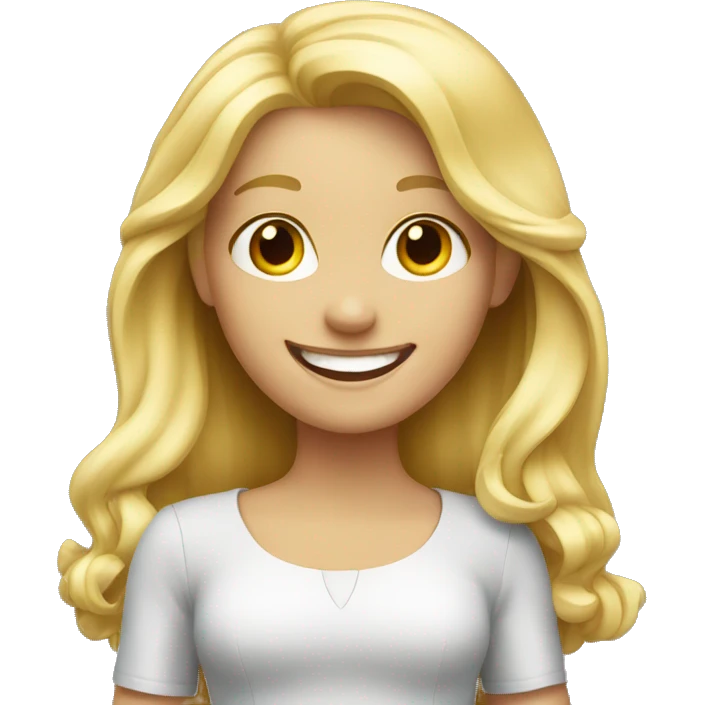 happy blonde girl showing iphone emoji