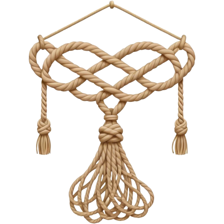 Macramé icon, intricate knot patterns, natural cords, woven texture, minimalistic style, clean lines, transparent background. emoji