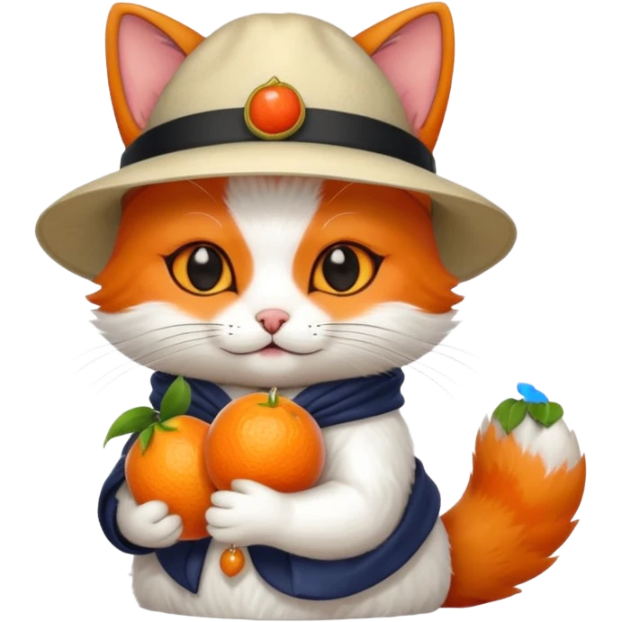 Cat wearing a hat and has a kitsune fruit in her hand emoji