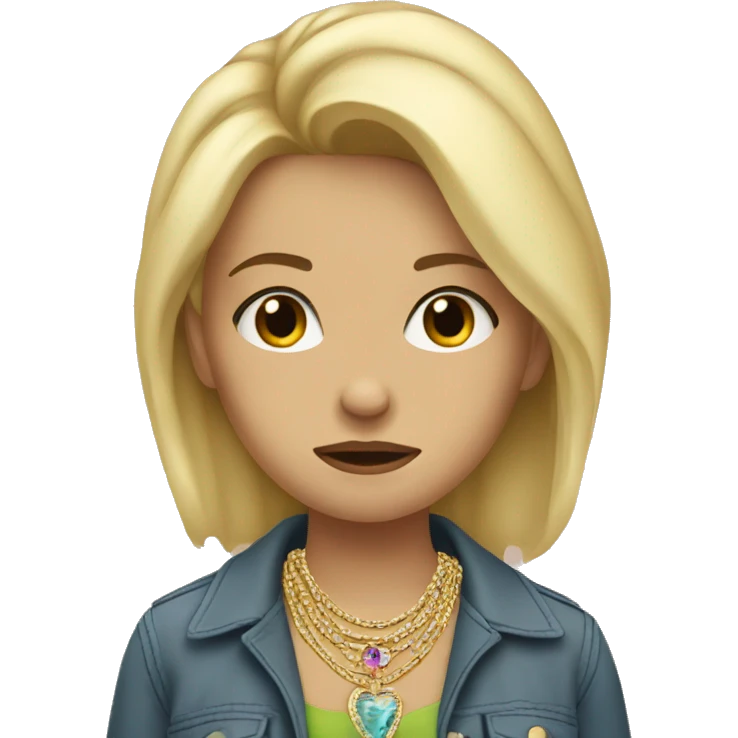 sad blonde wearing hippee pants and jewelry  emoji