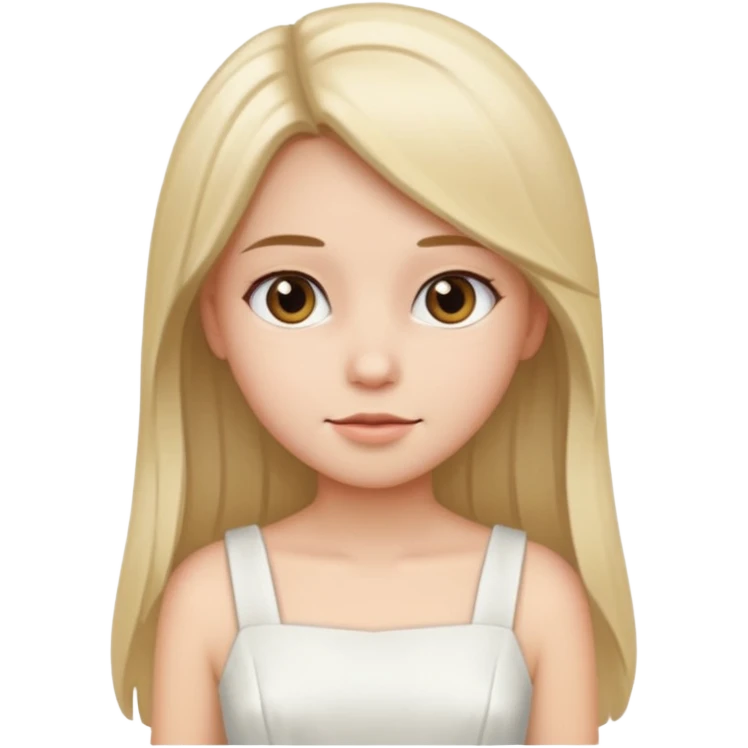 She is girl have a straight hair and she wear dress white emoji